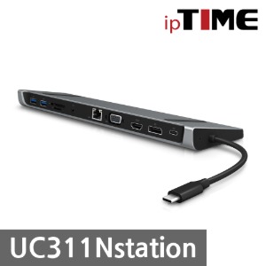 ipTIME UC311N station USB 멀티허브 C타입 to PD DP HDMI VGA 오디오 랜포트 SD 카드리더기 USB3.0허브